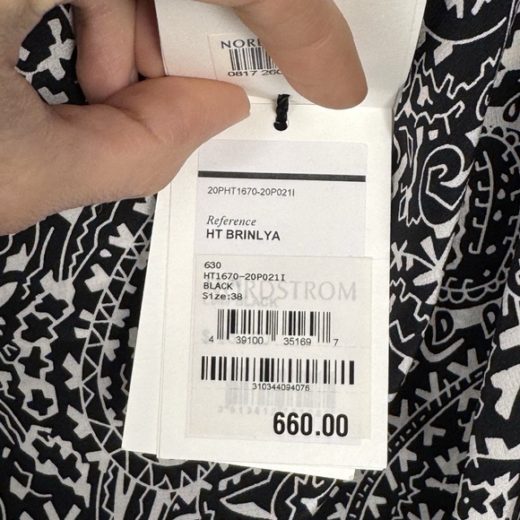 Isabel Marant Top Womens 38 Black White Silk Brinlya Paisley Print Short Sleeve - Picture 4 of 11